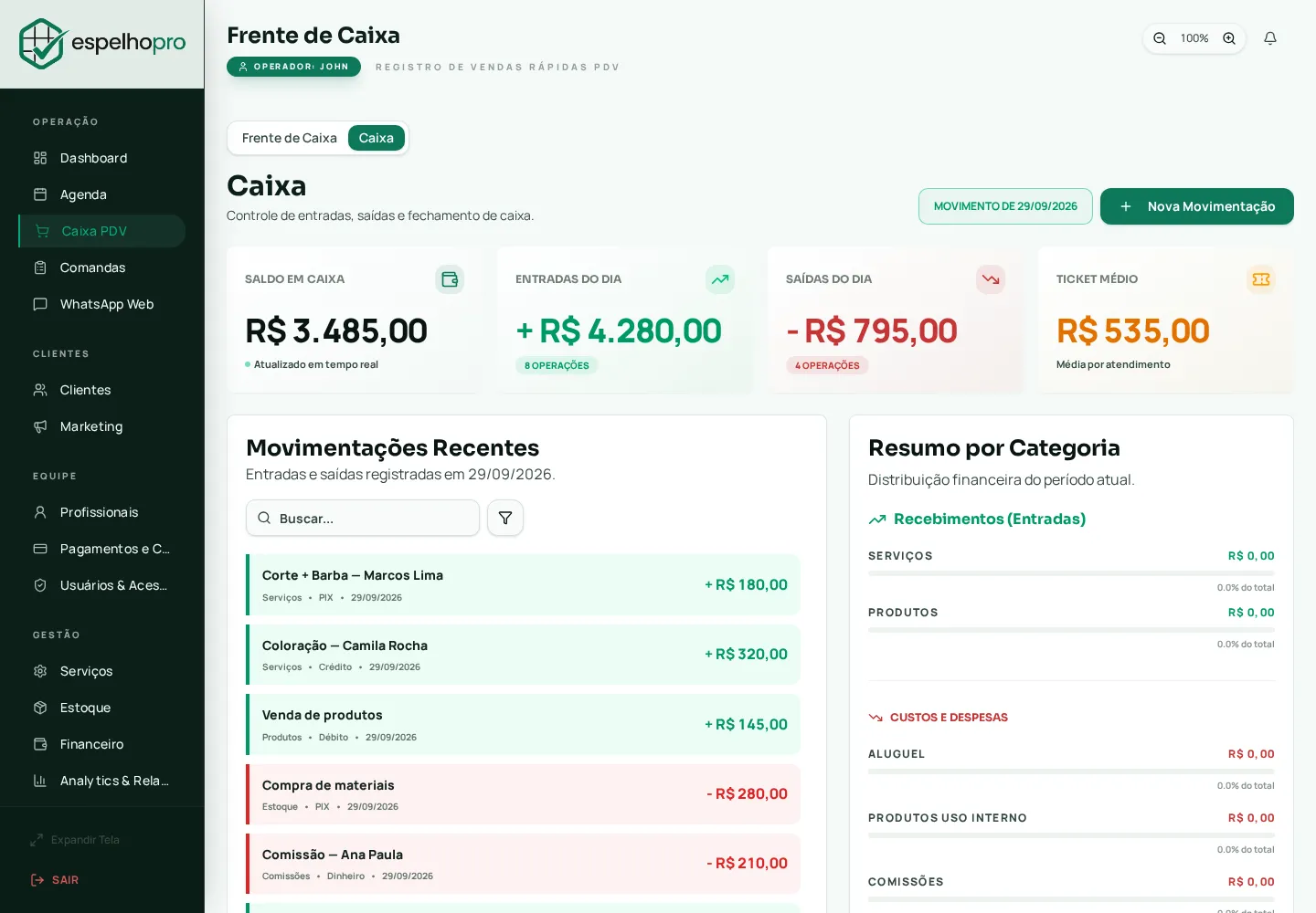 Fechamento de caixa em minutos.