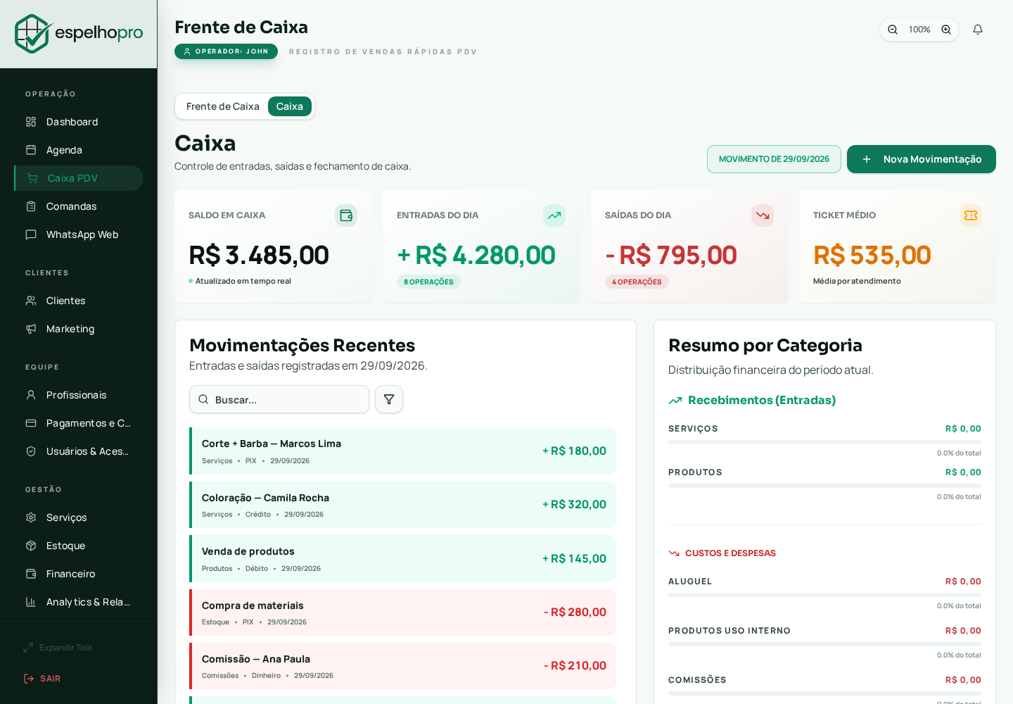 Fechamento de caixa em minutos.